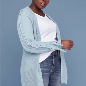 NWT Lane Bryant Bow Lace-Up Sleeve Knit Cardigan